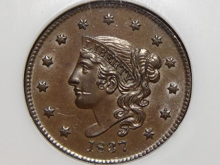 1837 Large Cent MS62 Brown NGC Head of 1836