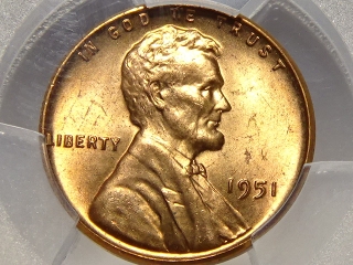 1951 Lincoln Cent MS65 Red PCGS