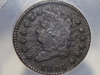 1814 Large Cent VF30 Details ANACS