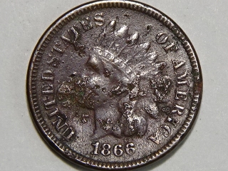 1866 Indian Cent F12 Detail