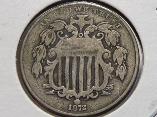 1872 Shield Nickel VG10