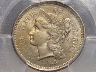1865 Three Cent Nickel MS63 PCGS