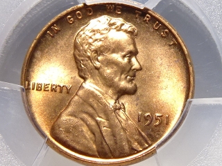 1951 Lincoln Cent MS65 Red PCGS