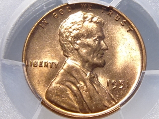 1951 Lincoln Cent MS65 Red PCGS