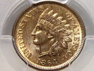 1864-L Indian Cent MS65 Red PCGS