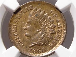 1864 Indian Cent MS62 Brown NGC (Bronze)