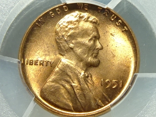 1951 Lincoln Cent MS65 Red PCGS