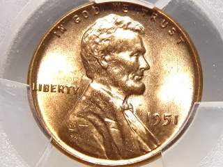 1951 Lincoln Cent MS65 Red PCGS