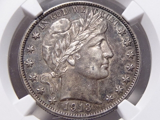 1913 Barber Half AU55 NGC