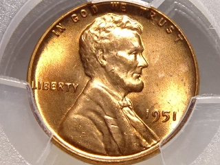 1951 Lincoln Cent MS65 Red PCGS